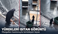 Yürekleri ısıtan görüntü! Mazgalları bastonuyla temizleyen teyze gündem oldu