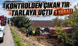 Bursa'da kontrolden çıkan tır tarlaya uçtu: Sürücü yaralandı