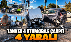 Freni boşalan tanker, ışıkta bekleyen 4 otomobile çarptı: 4 yaralı!