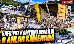 Arnavutköy’de hafriyat kamyonunun devrildiği anlar kamerada