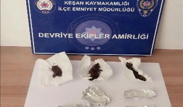 Keşan'da üzerlerinde uyuşturucu ele geçirilen 2 şüpheliye gözaltı