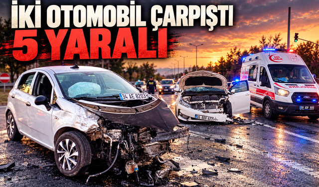 Çorlu'da iki otomobil kafa kafaya çarpıştı; 5 yaralı