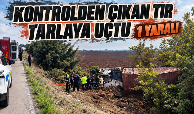 Bursa'da kontrolden çıkan tır tarlaya uçtu: Sürücü yaralandı