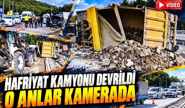 Arnavutköy’de hafriyat kamyonunun devrildiği anlar kamerada