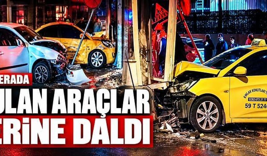 Kazada savrulan araçlar iş yerine çarptı