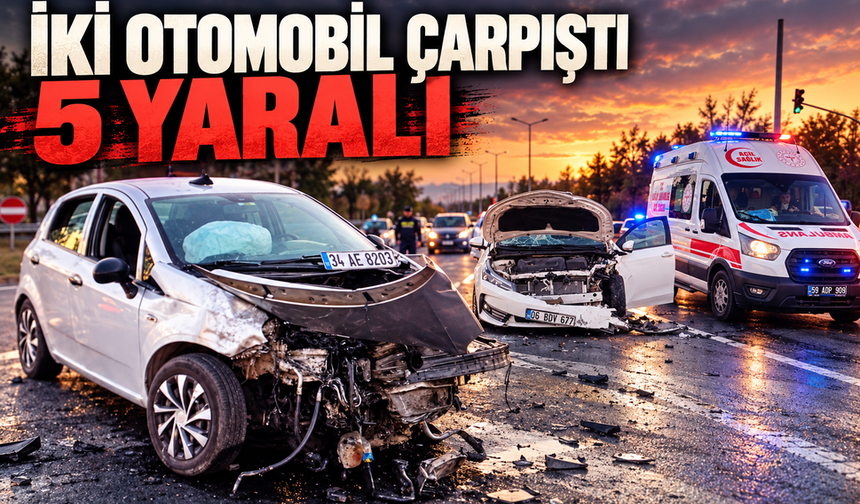 Çorlu'da iki otomobil kafa kafaya çarpıştı; 5 yaralı