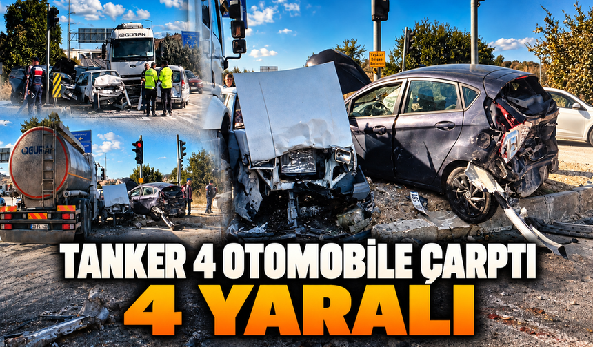Freni boşalan tanker, ışıkta bekleyen 4 otomobile çarptı: 4 yaralı!