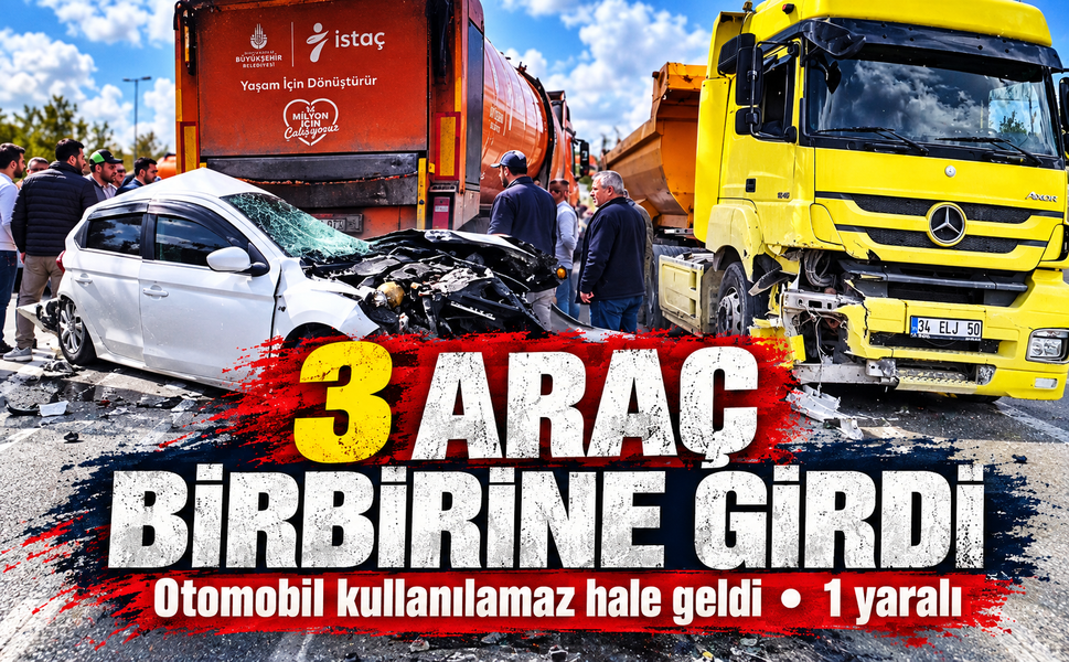 3 aracın karıştığı kazada otomobil kullanılamaz hale geldi: 1 yaralı