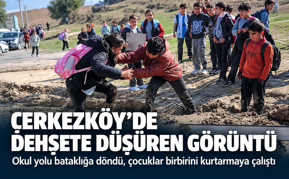 Çerkezköy'de dehşete düşüren görüntü! Okul yolu bataklığa döndü, çocuklar birbirini kurtarmaya çalıştı