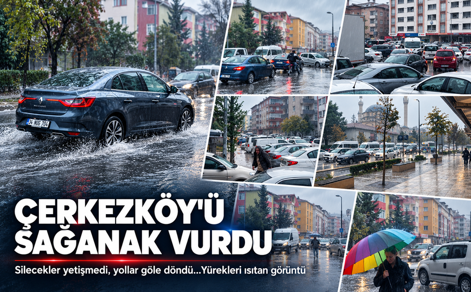 Çerkezköy'ü sağanak vurdu! Silecekler yetişmedi, yollar göle döndü...Yürekleri ısıtan görüntü