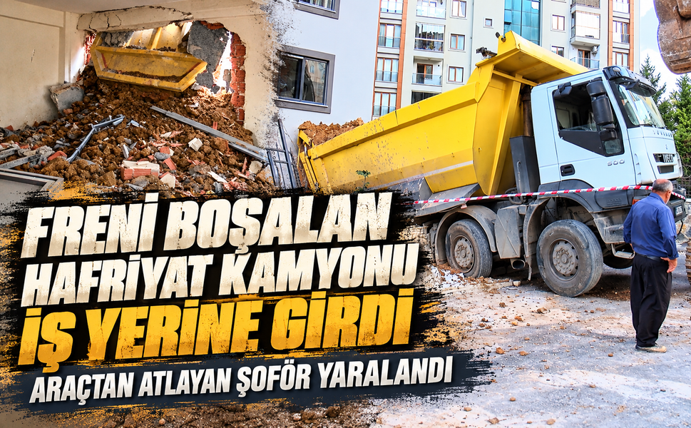Pendik’te freni boşalan hafriyat kamyonu iş yerine girdi