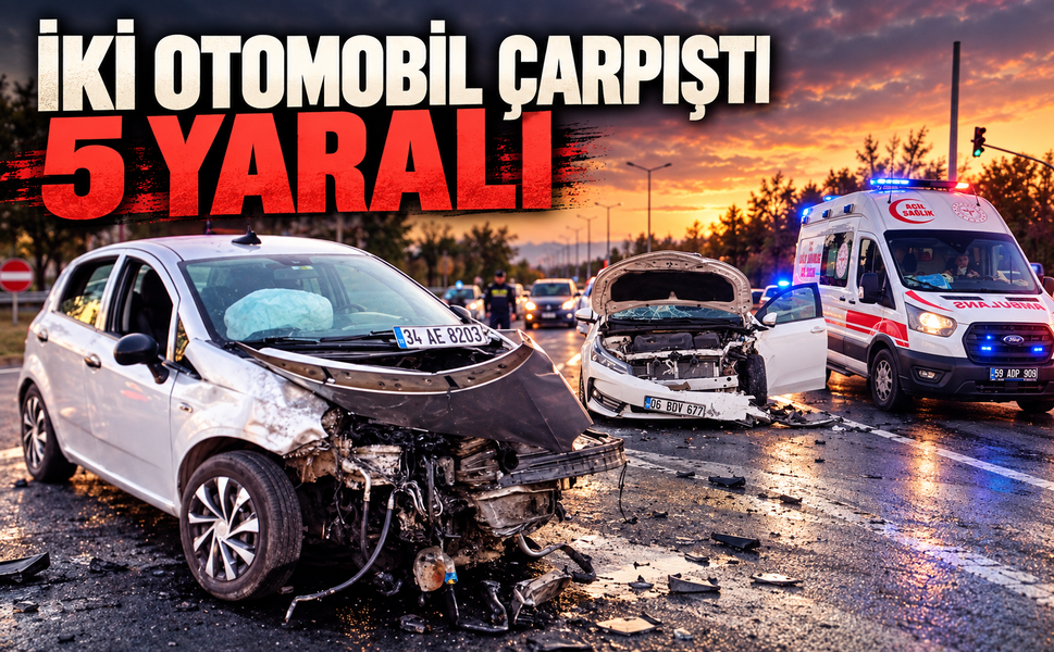 Çorlu'da iki otomobil kafa kafaya çarpıştı; 5 yaralı