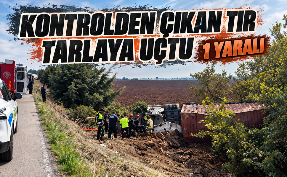 Bursa'da kontrolden çıkan tır tarlaya uçtu: Sürücü yaralandı