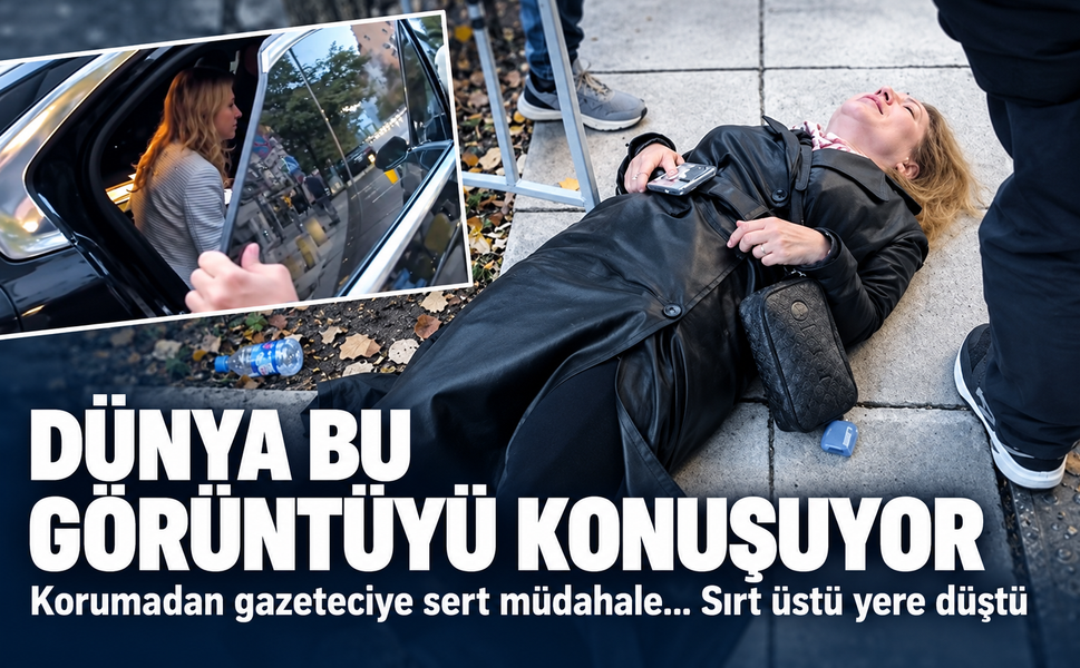 Dünya bu görüntüyü konuşuyor! Korumadan gazeteciye sert müdahele...Sırt üstü yere düştü