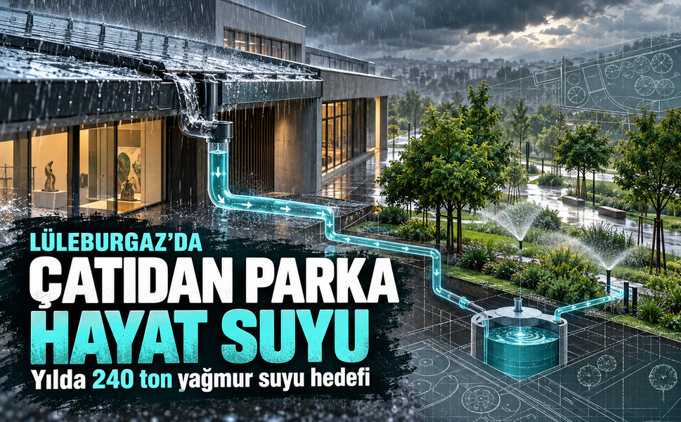 Lüleburgaz'da çatıdan parka hayat suyu