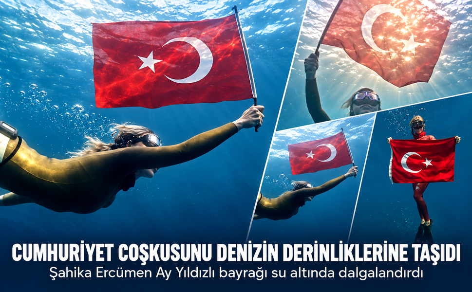 Cumhuriyet coşkusunu denizin derinliklerine taşıdı! Şahika Ercümen Ay Yıldızlı bayrağı su altında dalgalandırdı